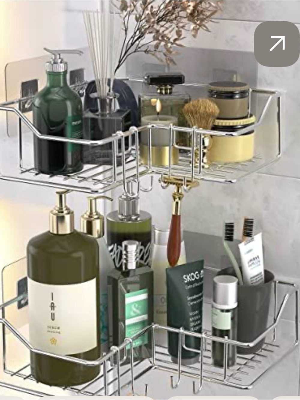 Wall-Mounted Chrome Shower Caddy - Silver Bathroom Organizer